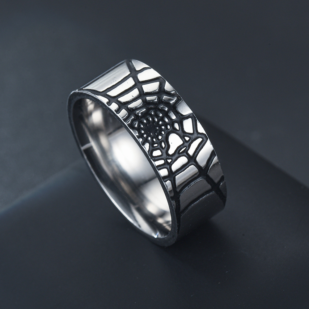 Men Accessories For Wedding - Prosty pierścionek z pajęczyną ze stali