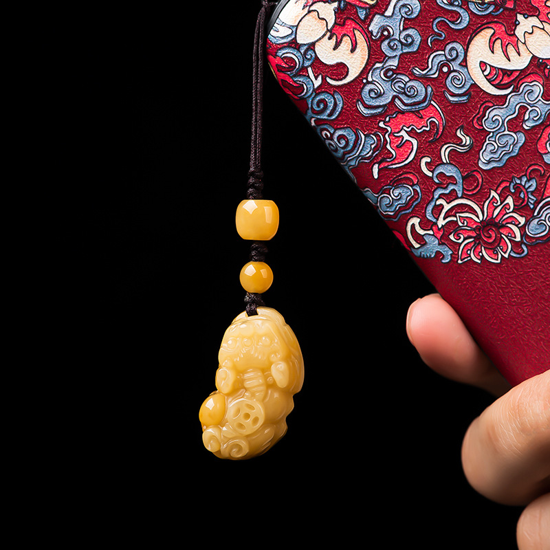Men Accessories Ethnic - Klasyczny naturalny jadeitowy żółty brelok do