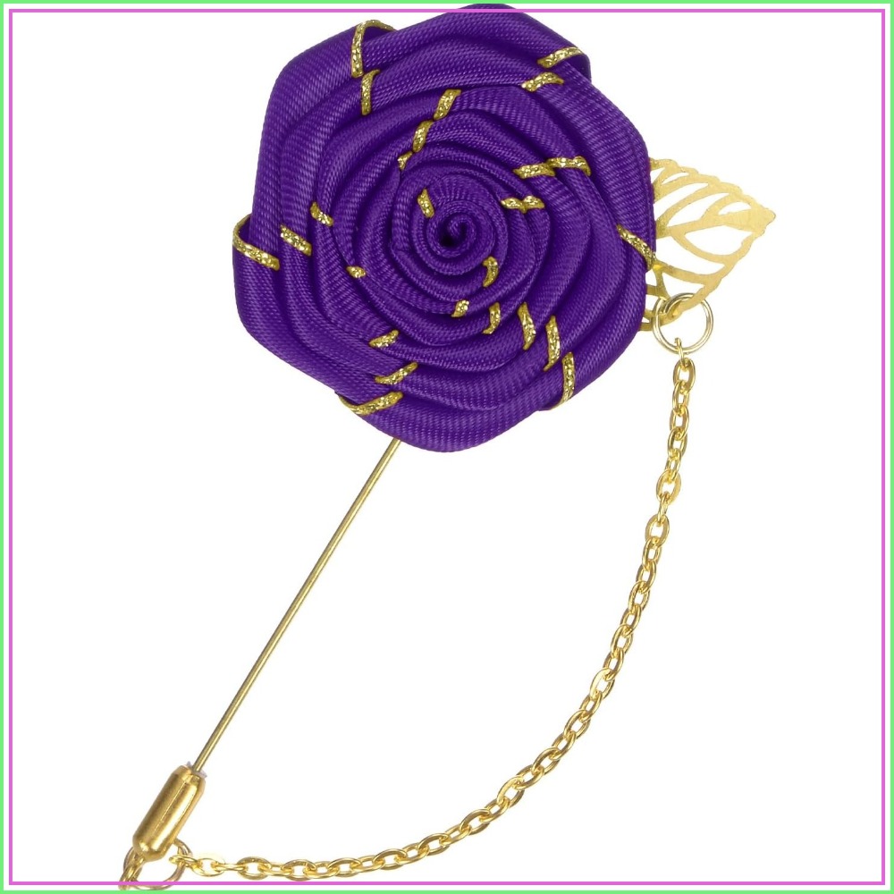 Men Accessories For Wedding - Broszka Róża, Kwiat Róży z Złotymi